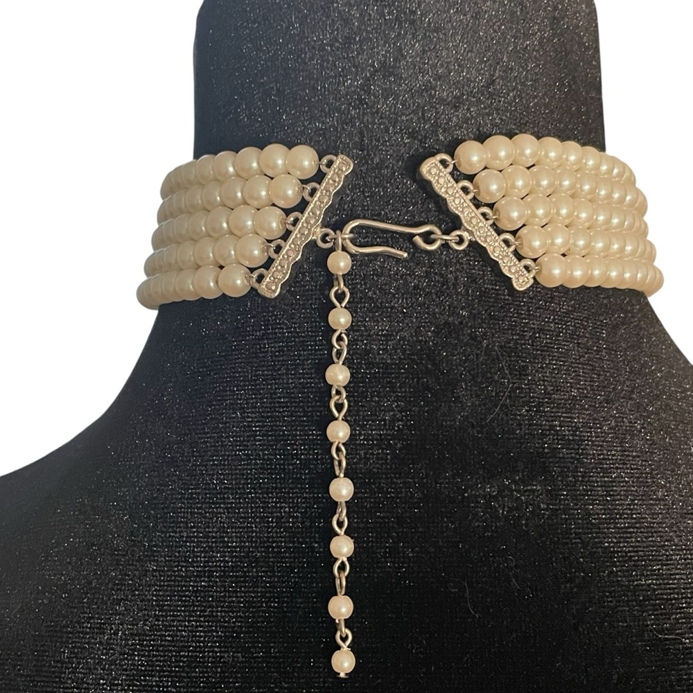 Vintage Kenneth Jay Lane 5 Strand Pearl With Art Deco Centerpiece Choker - Picture 4 of 6